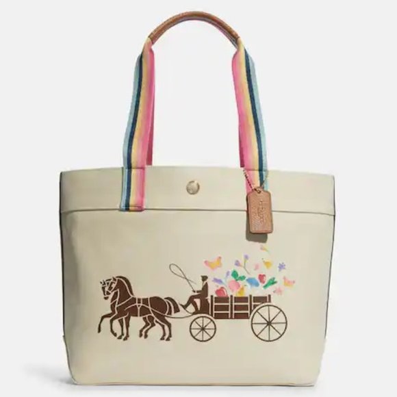 Coach Handbags - Coach Tote With Dreamy Veggie Horse And Carriage Natural Multi